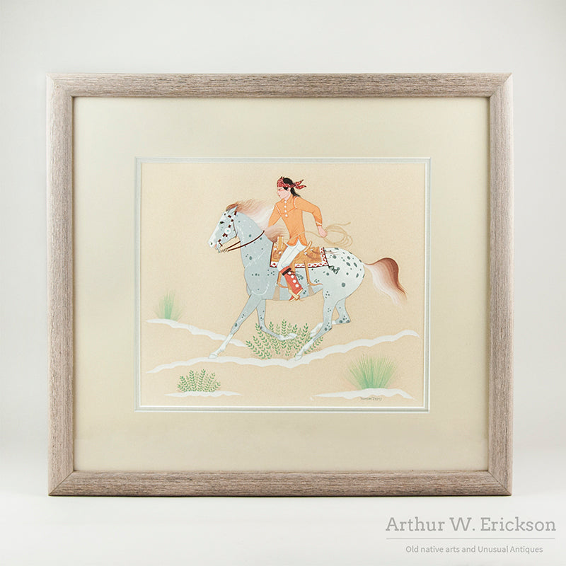 Harrison Begay Watercolor "Boy on a Pony"