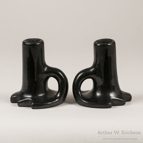 Rose Gonzales Blackware Candle Stick Holders
