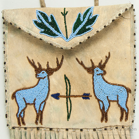 Plateau Partially Beaded Bag with Two Elk and a Teepee