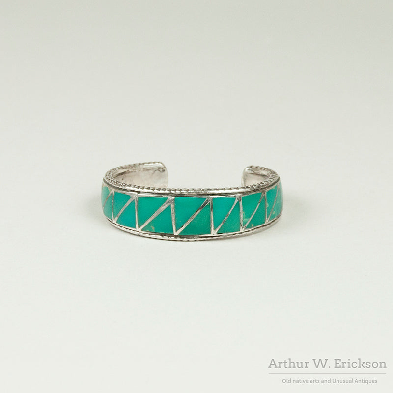 Ralph Tawangyaouma Turquoise and Sterling Silver Inlay Cuff Bracelet