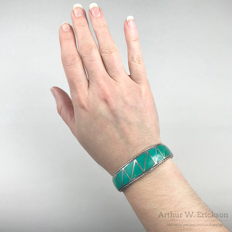 Ralph Tawangyaouma Turquoise and Sterling Silver Inlay Cuff Bracelet
