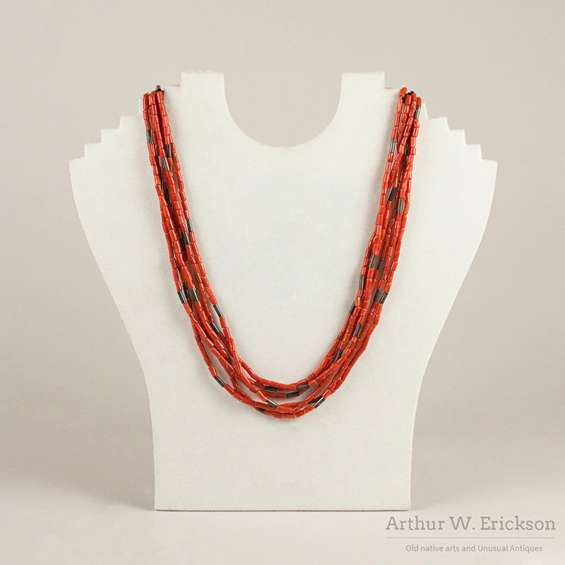 Santo Domingo Coral and Silver Bead Necklace