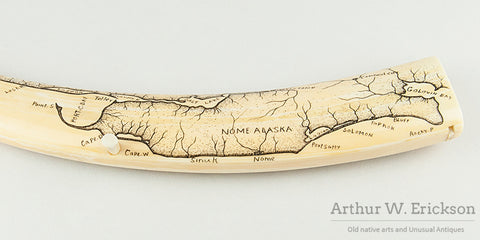 Scrimshawed Walrus Ivory Cribbage Board