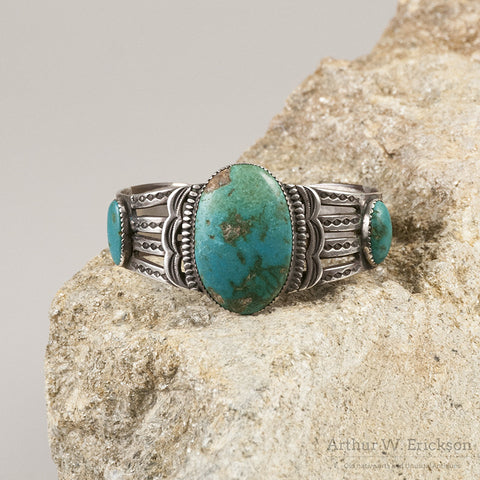 1930's Three Stone Turquoise Bracelet - Arthur W. Erickson - 7