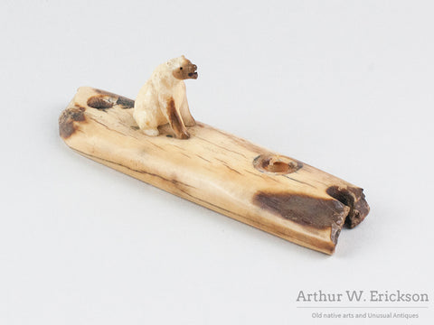 Siting Polar Bear on Fossilized Ivory Base