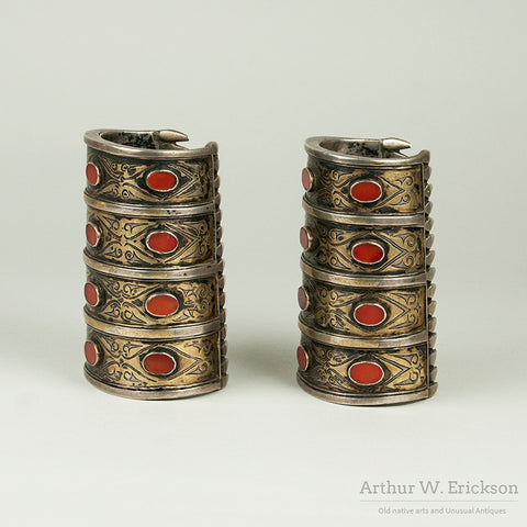 Pair of Central Asian Four Row Cuff Bracelets