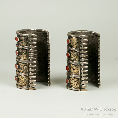 Pair of Central Asian Four Row Cuff Bracelets