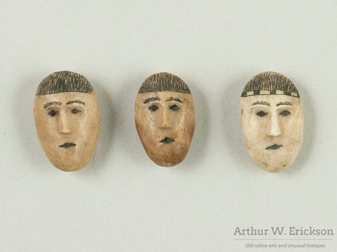 Three Eskimo Carved Face Buttons