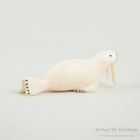 Big Tusked Carved Ivory Walrus