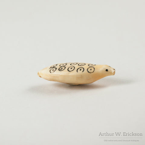 Walrus Ivory Eskimo Carved Seal Button with Circle and Dot Motif