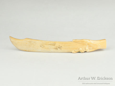 Walrus Ivory Carved Letter Opener with Hand