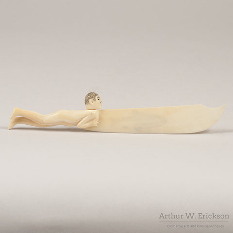 Eskimo Carved letter opener with Swimming Man Handle
