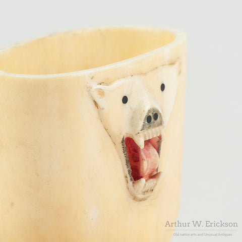 Walrus ivory Polar Bear Toothpick Holder