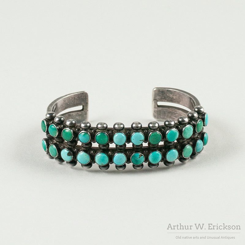 Zuni Double Row Turquoise and Sterling Silver Cuff