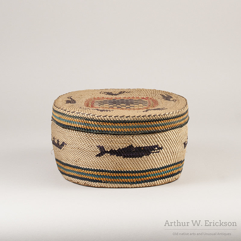 Large Makah Lidded basket with Birds - Arthur W. Erickson - 1